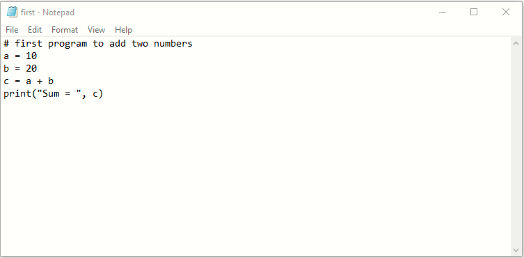 Typing Python program in Notepad